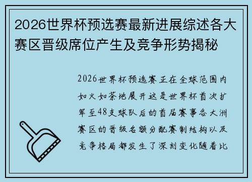 2026世界杯预选赛最新进展综述各大赛区晋级席位产生及竞争形势揭秘 2026世界杯预选赛最新进展综述各大赛区晋级席位产生及竞争形势揭秘