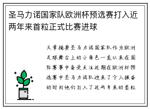 圣马力诺国家队欧洲杯预选赛打入近两年来首粒正式比赛进球